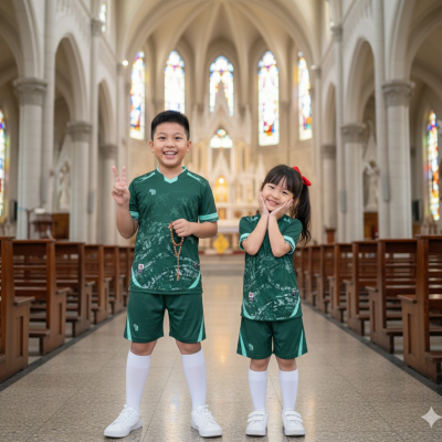 Áo không logo trẻ em HURRICAN xanh rêu