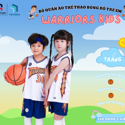 Áo bóng rổ trẻ em Warriors kids trắng