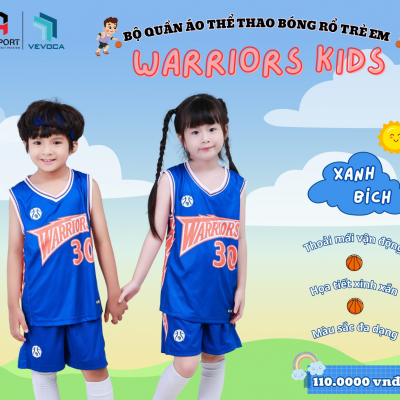 Áo bóng rổ trẻ em Warriors kids xanh bích