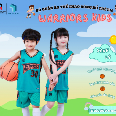 Áo bóng rổ trẻ em Warriors kids xanh lý